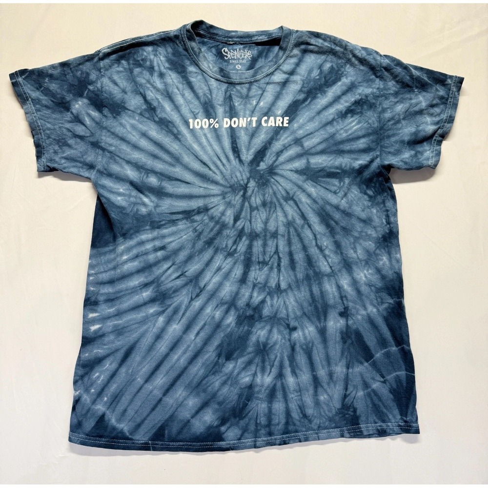 Spencer's T Shirt Mens Large Blue Swirl Tie Dye Graphic 100% Don't Care Print